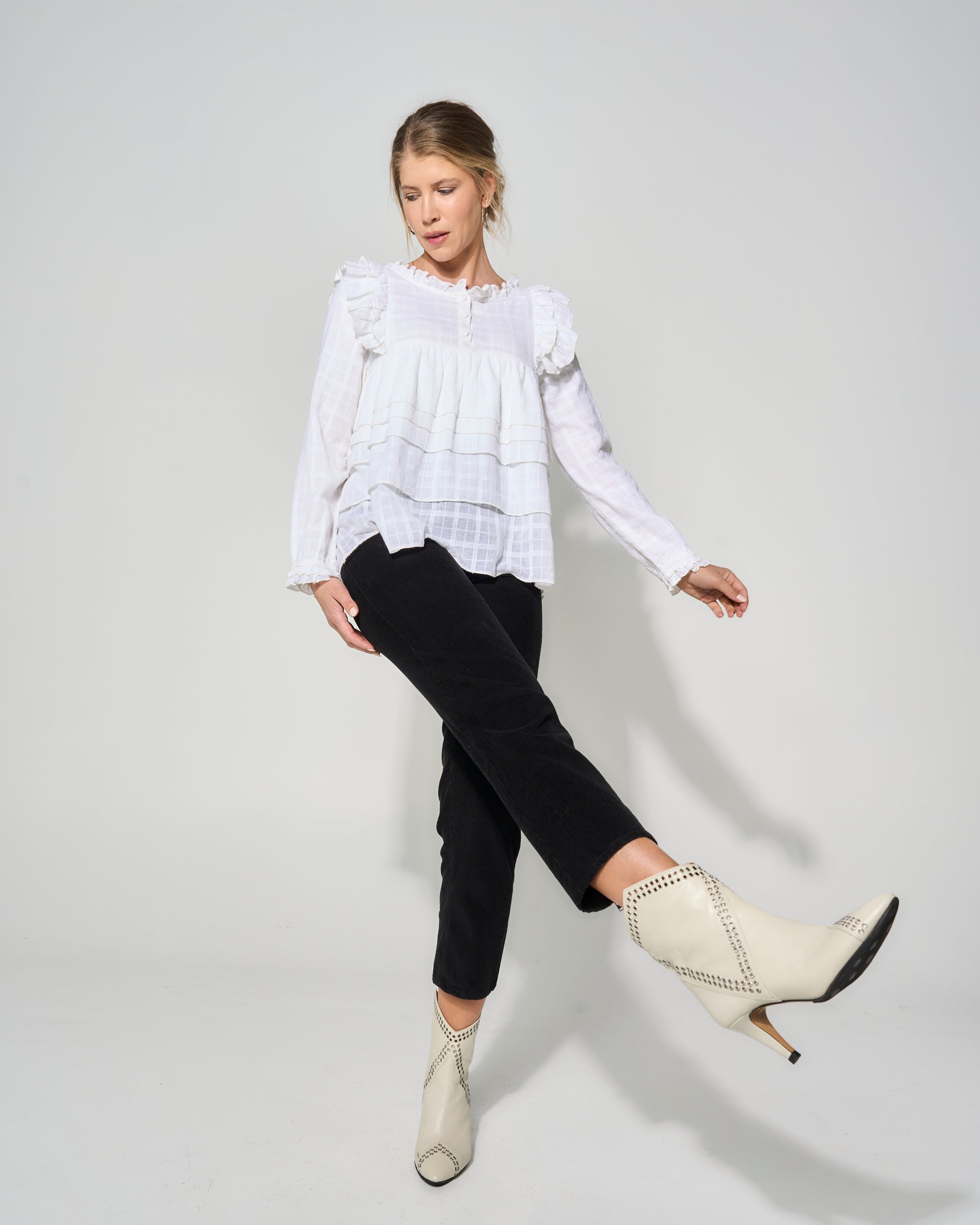 ALIZEE Cream Tiered Blouse
