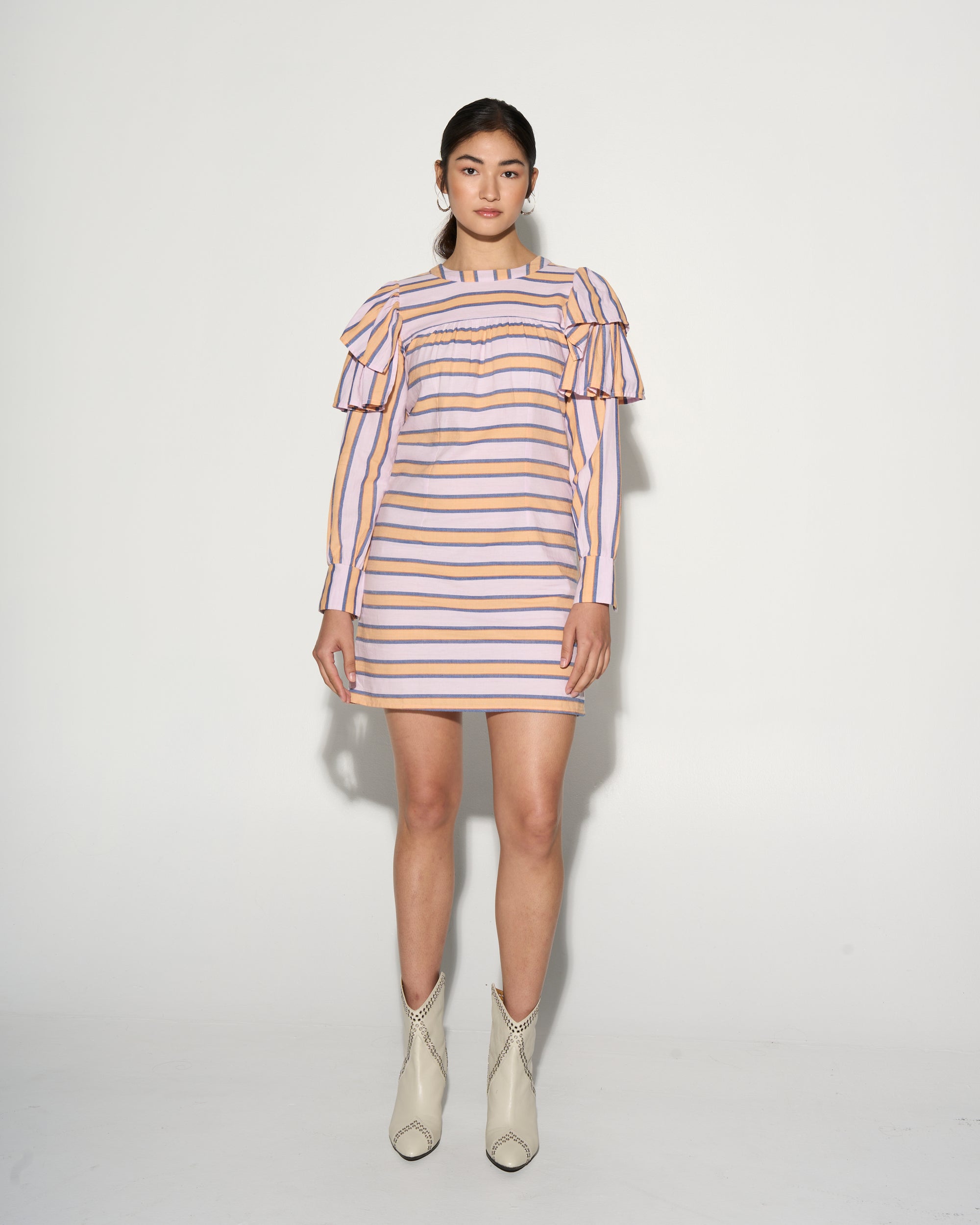 FLORENCE striped dress with ruffle shoulders