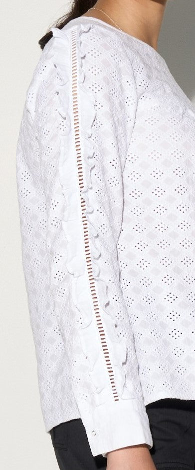 BRIELLE white ruffle sleeves blouse