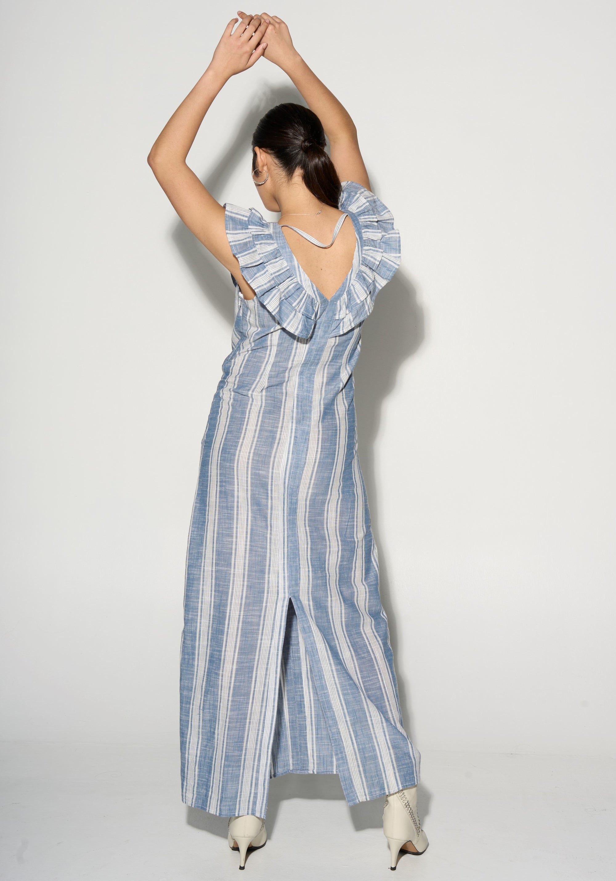 ALODIE stripe maxi dress with ruffles