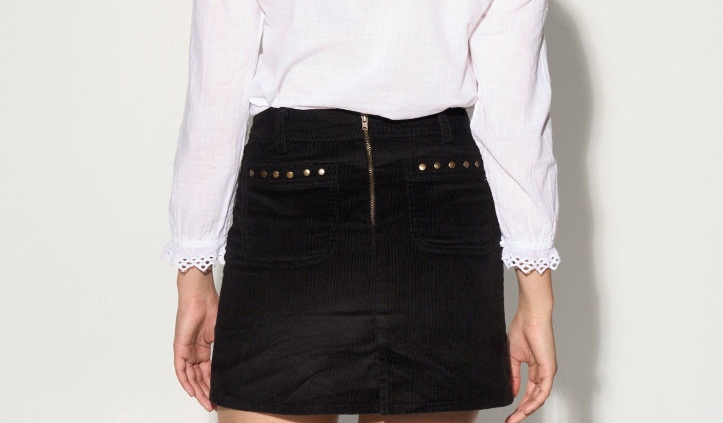 ARMANDE Cord mini skirt with studs - black